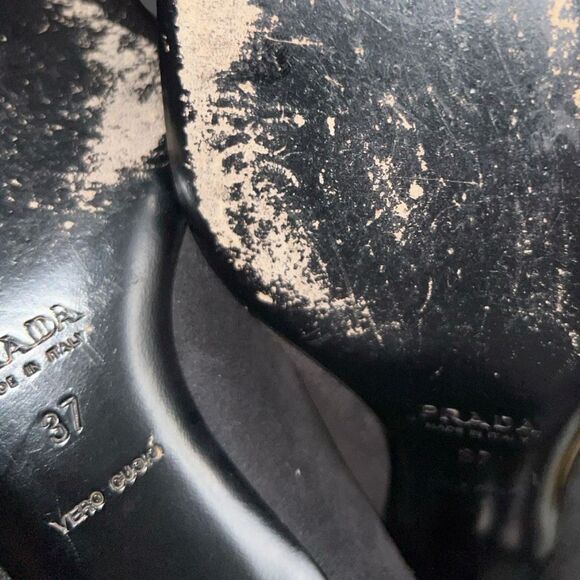 Vintage Prada Black Suede Kitten Heel Bow Detail Slip On Loafer Size 37 US 7 - Picture 5 of 13